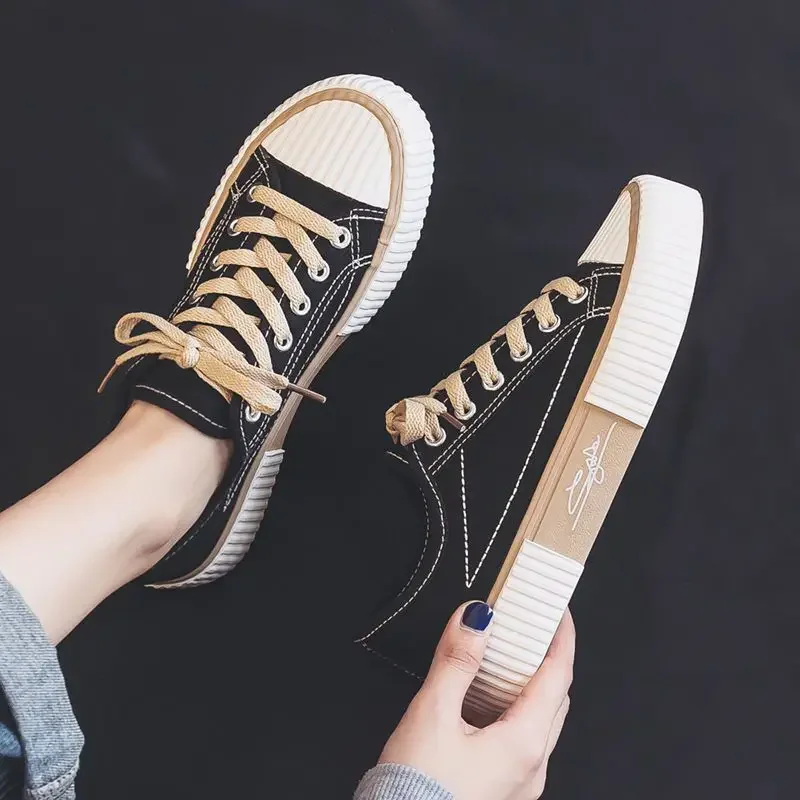 Ladies Shoes Whit Canvas Round Toe Women Footwear Flat Lace Up Low Daily Routine Autumn Summer 2024 Korean Casual Cotton Trends