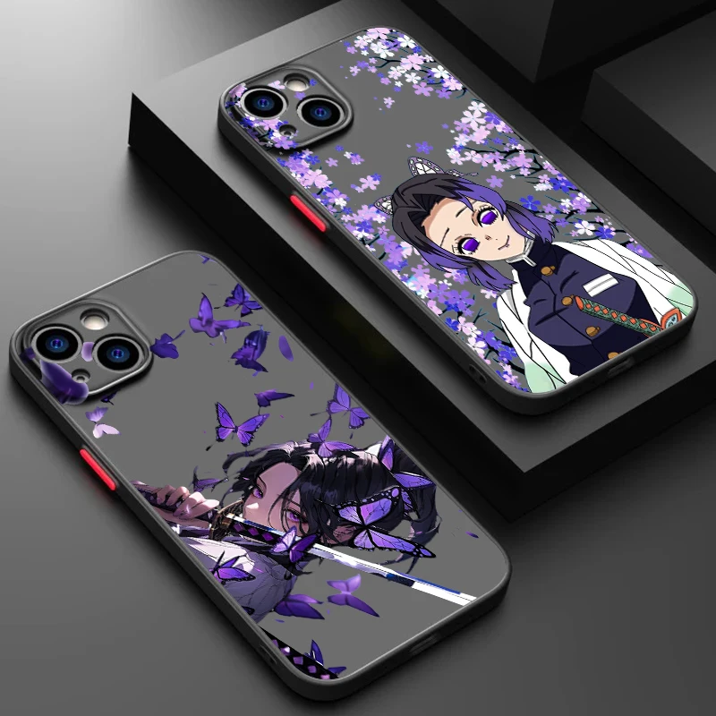 Kochou Shinobu D-Demon Slayer Frosted Translucent For Apple iPhone 15 14 13 12 11 XS XR X 8 7 SE Pro Max Plus Mini Soft