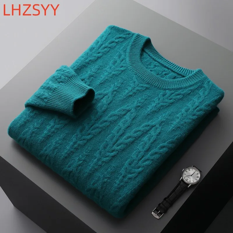 LHZSYY Winter 100% Cashmere Sweater Men's O-Neck Loose Pullovers Fashion New Large Size Sweaters Youth Thicken Knit Base Shirts