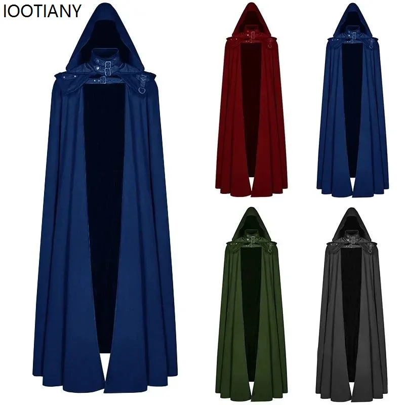 Halloween Devil Wizard Cosplay Hooded Robe Unisex Medieval Long Gothic Windbreaker Death Hood Cape Carnival Masquerade Dress Up