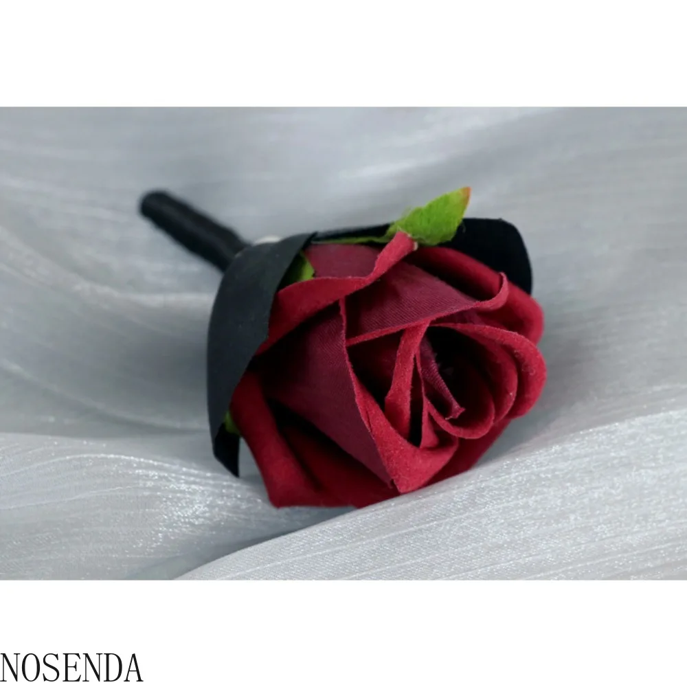 Merah Marun Bunga Mawar Boutonniere Korsase Pernikahan Aksesoris Bunga untuk Pengantin Pria Boutonniere dan Wanita Mutiara Pergelangan Tangan Korsase