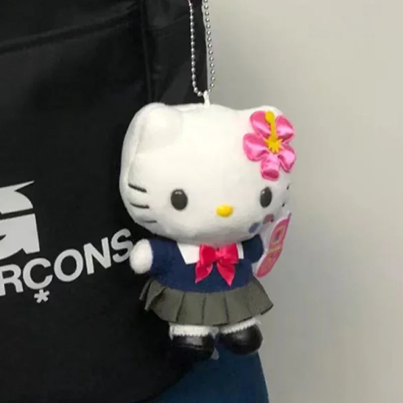 Porte-clés en peluche Hello Kitty, anneau de natation bleu beurre, pendentif Kawaii Kitty, cartable de dessin animé, jouets pour filles, cadeau d'anniversaire, nouveau, 10cm