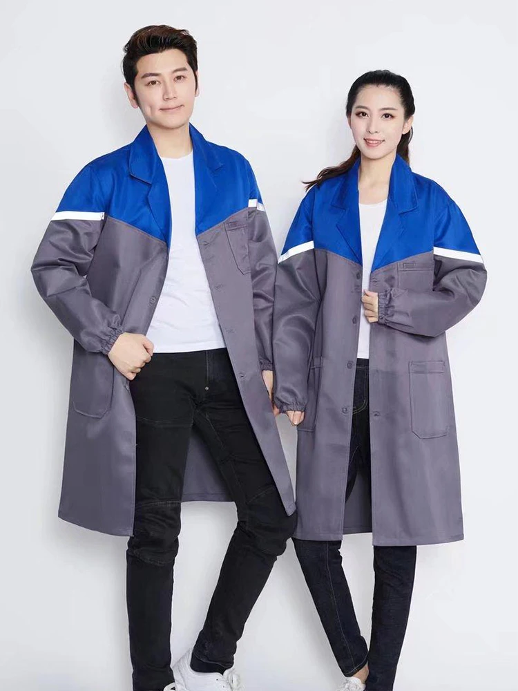 

Two-Tone Long Sleeve Lab Coat Unisex Work Jumpsuit Dust Resistant Overalls for Warehouse and Workshop Abrasion Proof Coverall