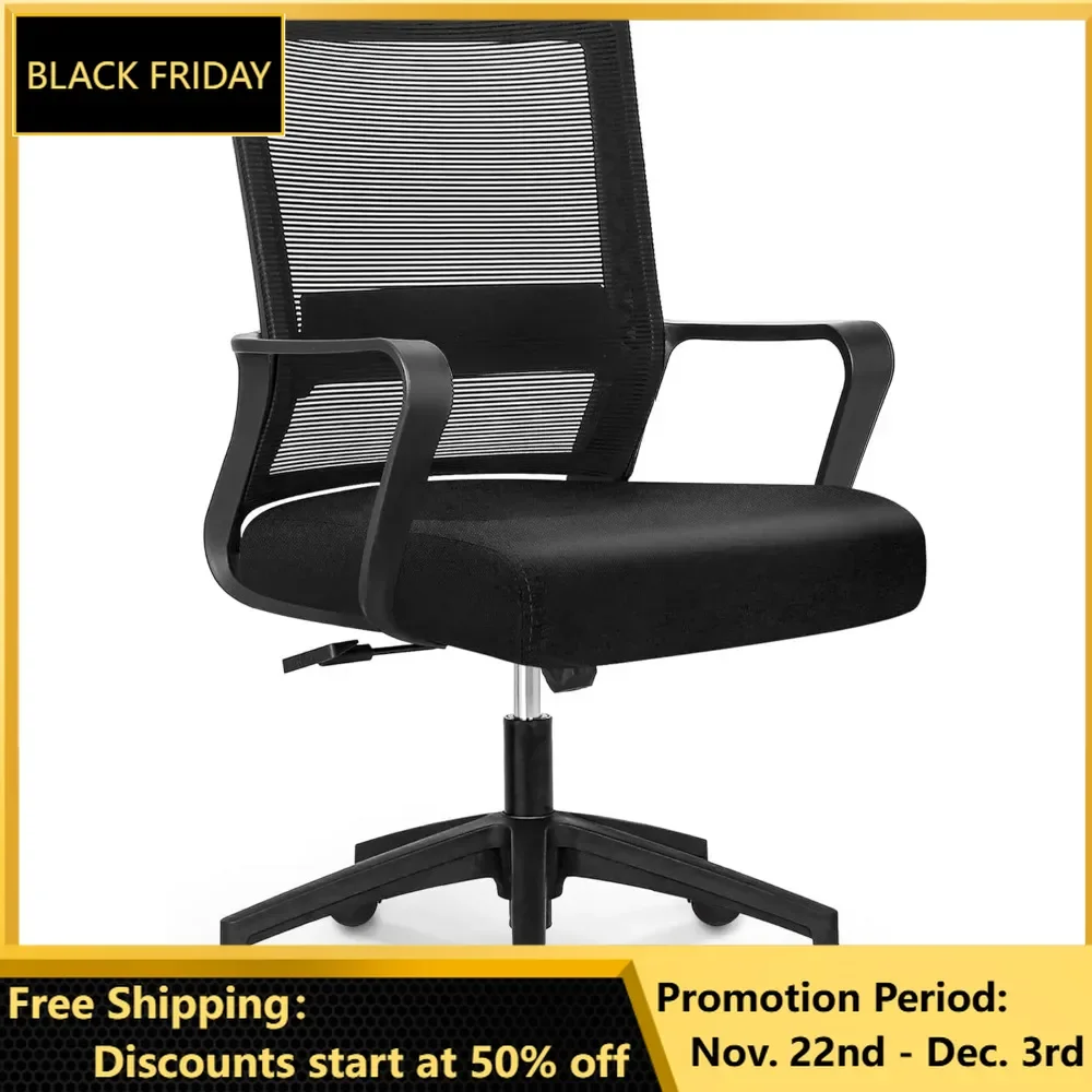 

Office Chair, Ergonomic Desk Chair Mid Back Mesh with Lumbar Support Comfortable Cushion Swivel Adjustable Height Armrest Chairs