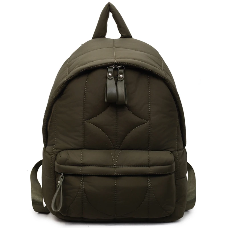 Mochila leve de penas de cor sólida, masculina, feminina, armazenamento de livros e mochila de viagem, mochila acolchoada de algodão com alça ajustável