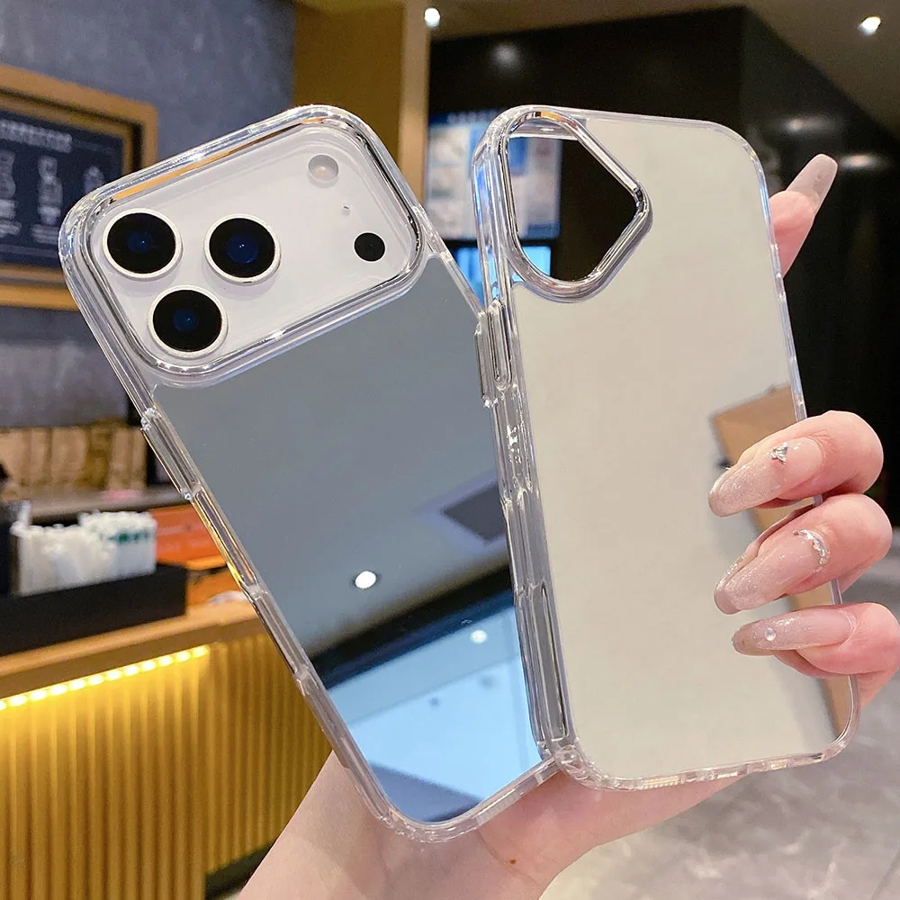 Luxury Plating Make Up Mirror Phone Case For iPhone 16 15 14 13 12 11 Pro Max XR X XS 17 17AIR 17 Pro Max Hard Acrylic Cover