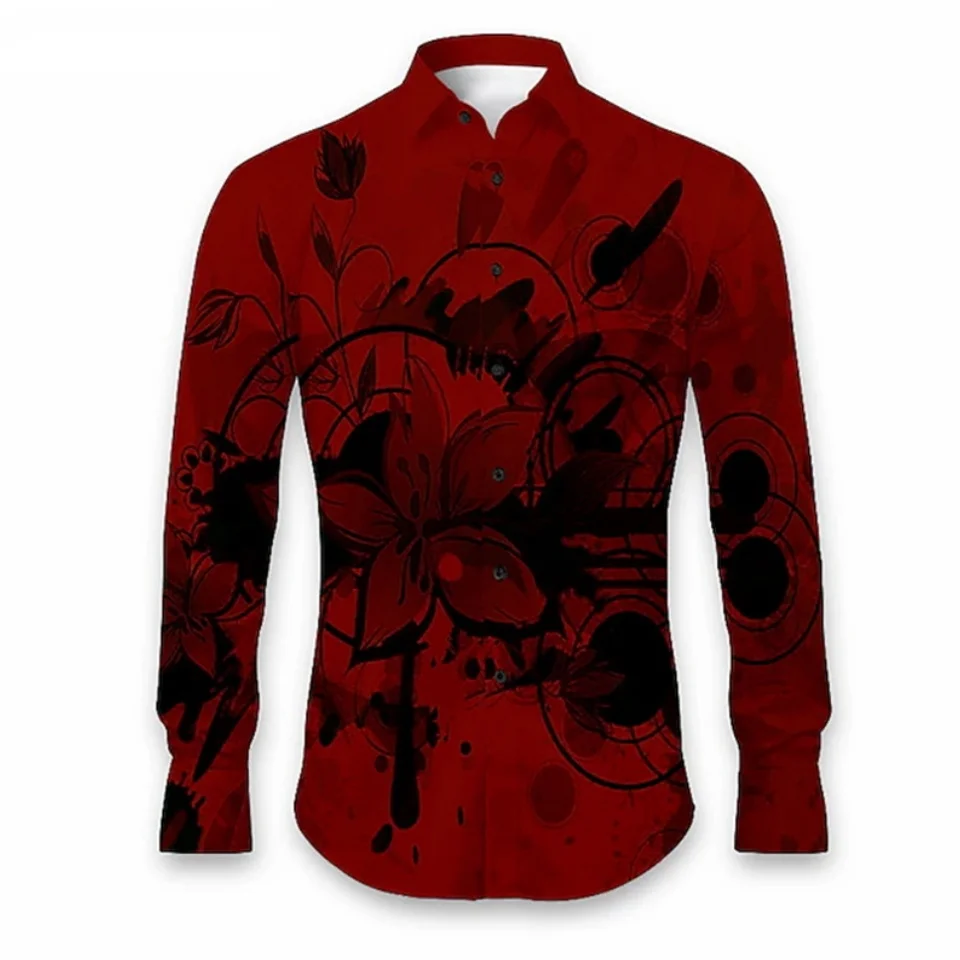 

2025 Spring Autumn Colorful Graffiti Flower Print Shirts Men Harajuku Streetwear Trendy Long Sleeve Shirt Formal Men Clothing