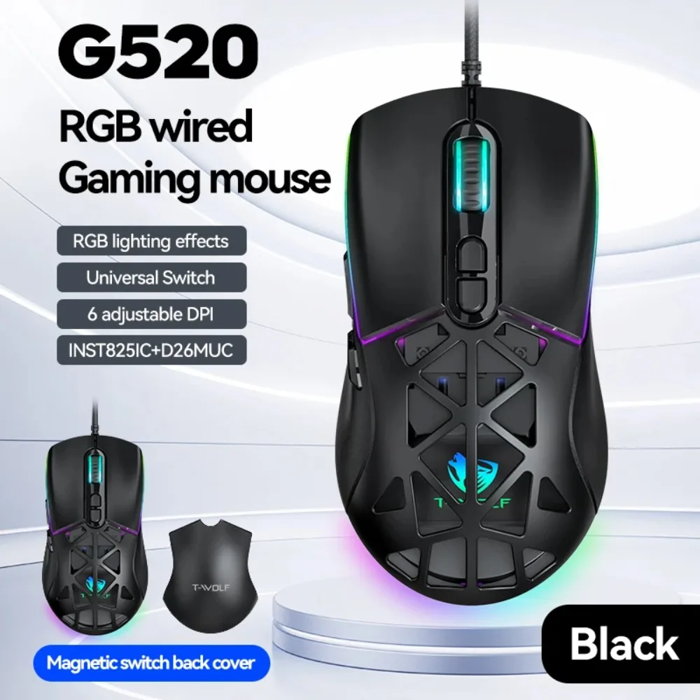 

Игровая мышь G520, проводная, RGB, 7 кнопок, эргономичная, легкая, с регулируемым DPI, USB-мышь для геймеров, ПК, ноутбуков, компьютеров, iPad