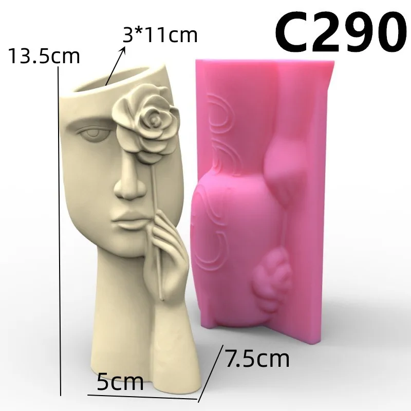 DIY Nordic arm face vase resin silicone mold Rose abstract human face vase concrete cement gypsum silicone mold