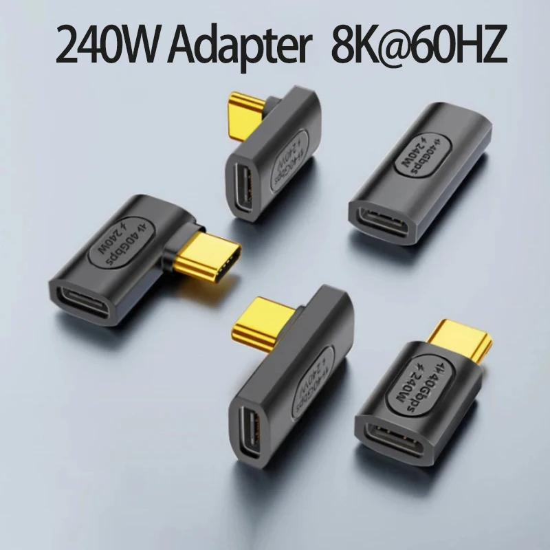1PC USB 4.0PD 240W8K60Hz Charger Connector For Macbook 40Gbps High Speed USB C OTG U-Shape Straight Angle Male To Female Adapter