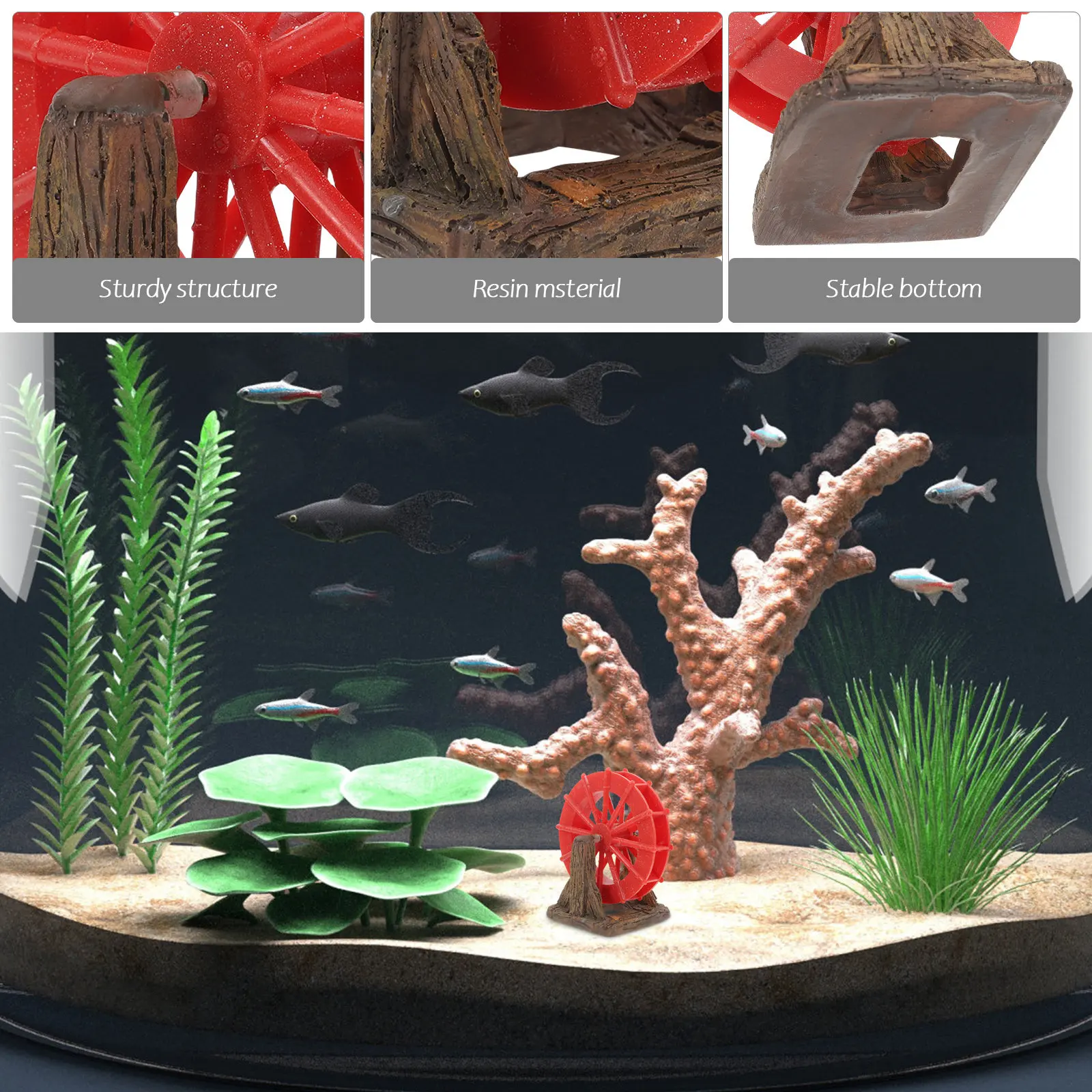 Aquarium Waterwheel Decoration Resin Miniature Fish Tank Landscape Moving Water Wheel Oxygen Supply Accessory for Aquatic
