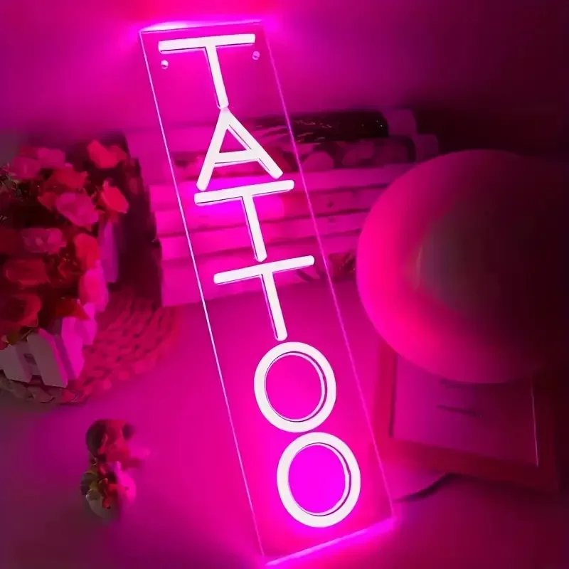 Letreros de neón para salón de tatuaje, luces LED rosas para decoración de arte de pared, adecuado para tienda comercial, letreros de neón para dormitorio, USB