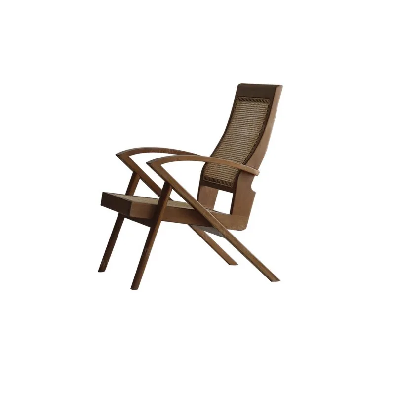 

Medieval re-engraving | Solid wood rattan leisure chair Balcony sofa chair Lunch break recliner Japanese style wabi-sabi