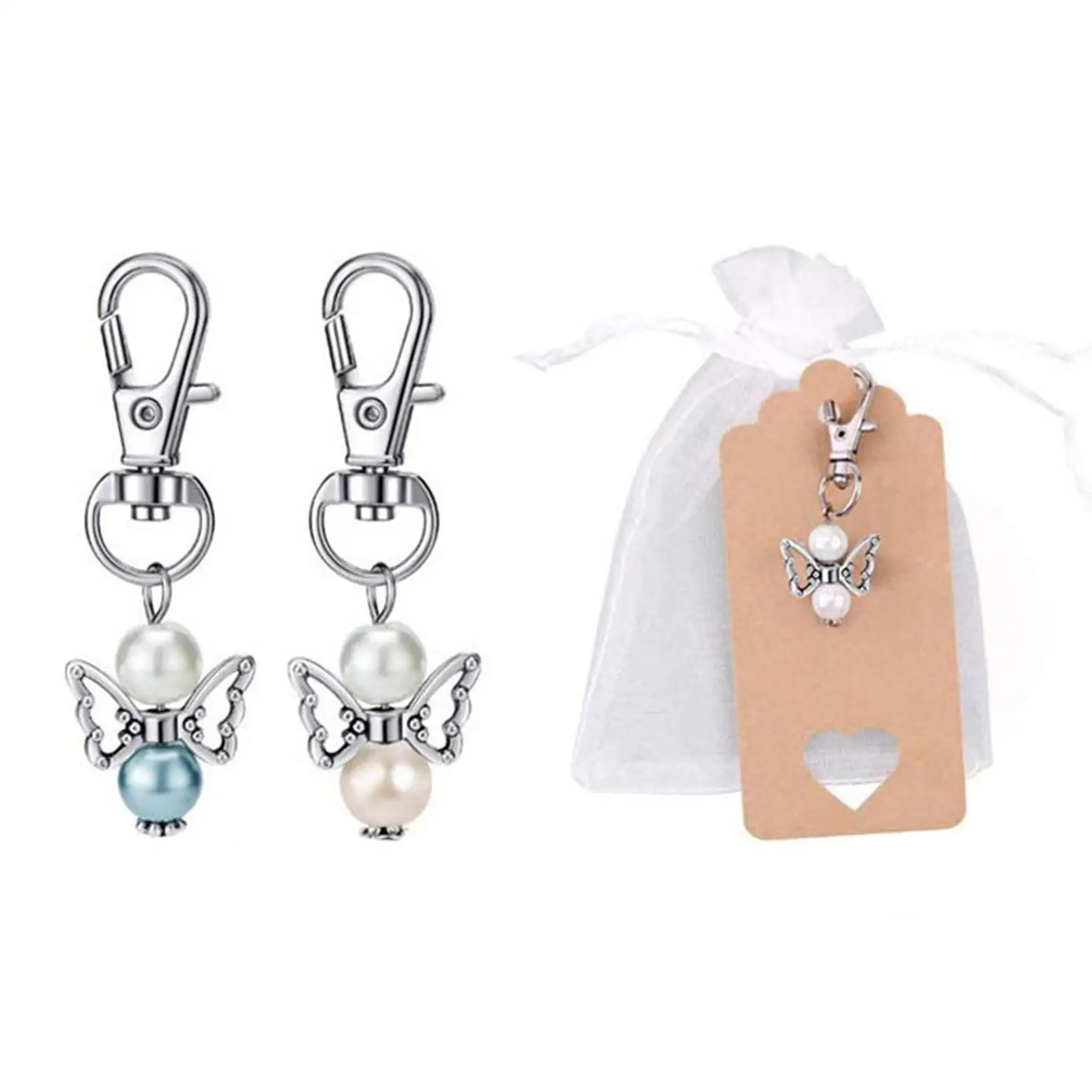 Angel Keychain Wedding Favours Set Organza Bag & Kraft Paper Labels for Baby Girl Baptism Favors DIY Crafts Appreciation Memento