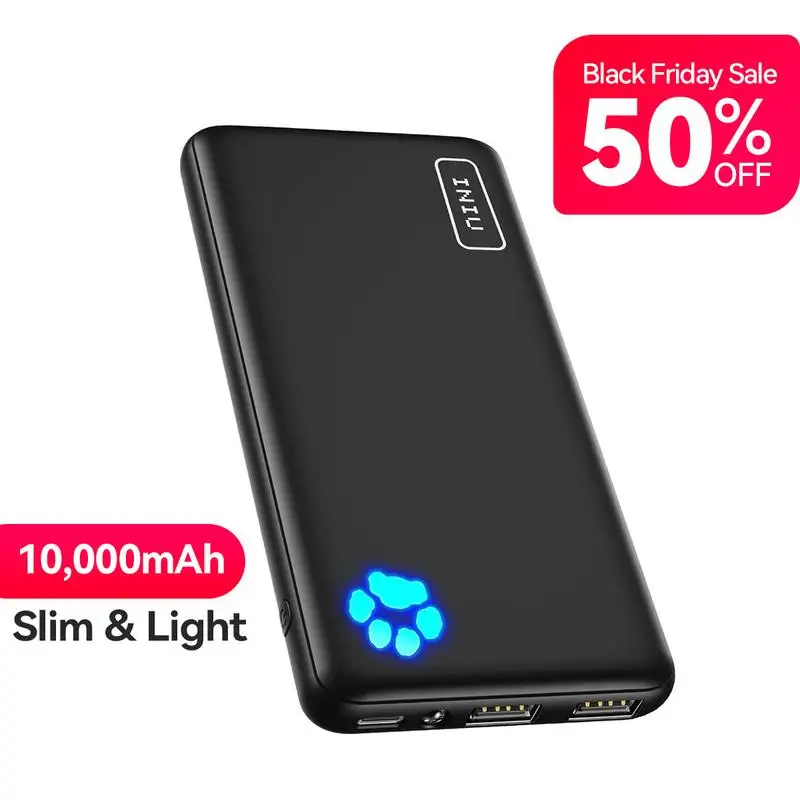 INIU Slimmest 10000mAh Power Bank, Portable Charger, USB C in&out High-Speed Charging Battery Pack, LED Indicator Lights