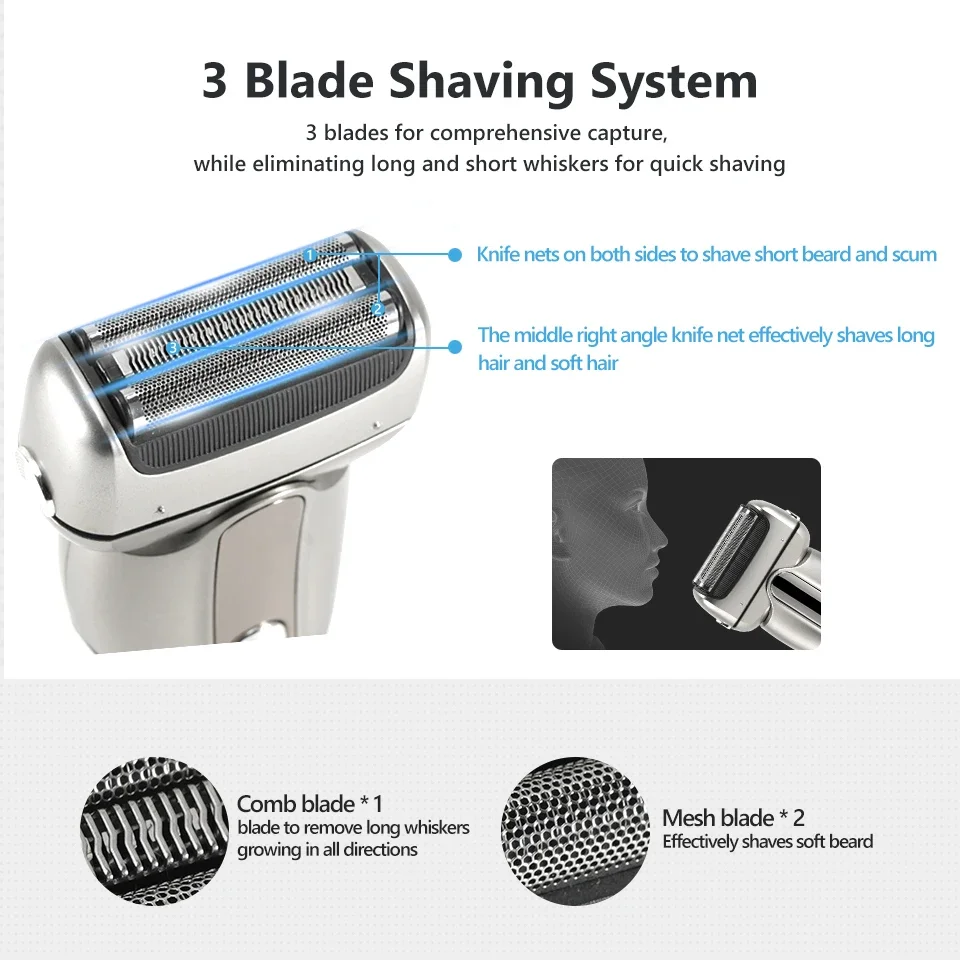 Reciprocating Electric Shaver 3 Blade Shaving System USB Rechargeable Shaving Machine For Men Razor Shaver Barber Electric