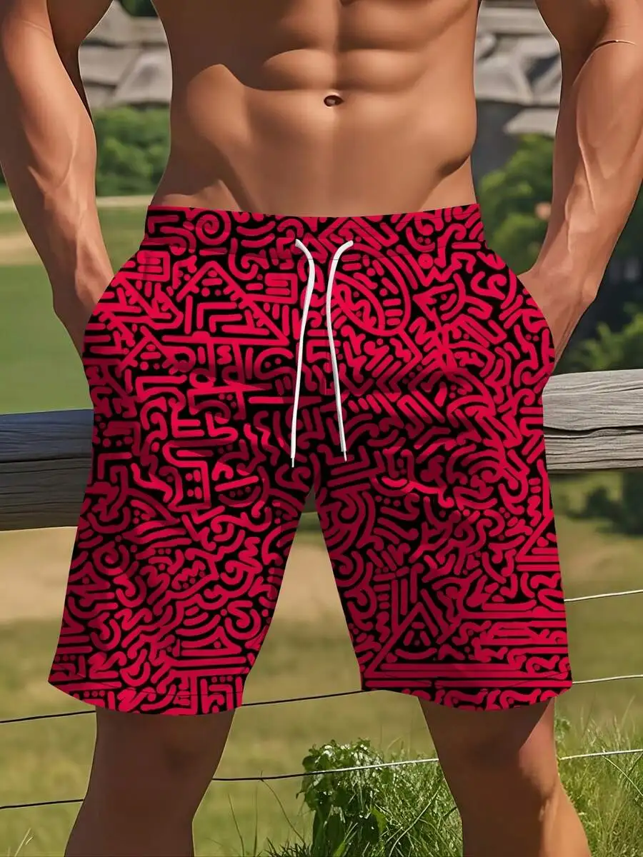 

Mens Red And Black 3D Print Beach Shorts Quick Dry Swim Trunks Casual Lightweight
