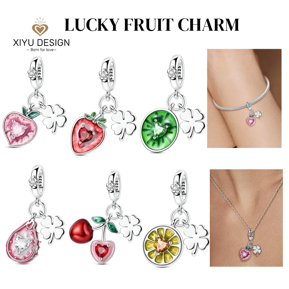 

Летние красочные счастливые четырехлистные клеверные и фрукты, подвески из стерлингового серебра 925 пробы, подходят для браслета «сделай сам», ожерелье, женский ювелирный подарок