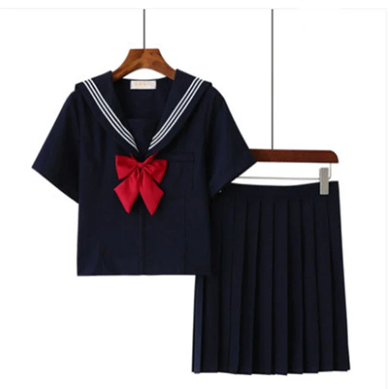 Uniforme escolar japonês para mulheres, Fato de marinheiro, JK Basic Cartoon, Marinheiro da Marinha, Conjuntos pretos, Y2K Girls