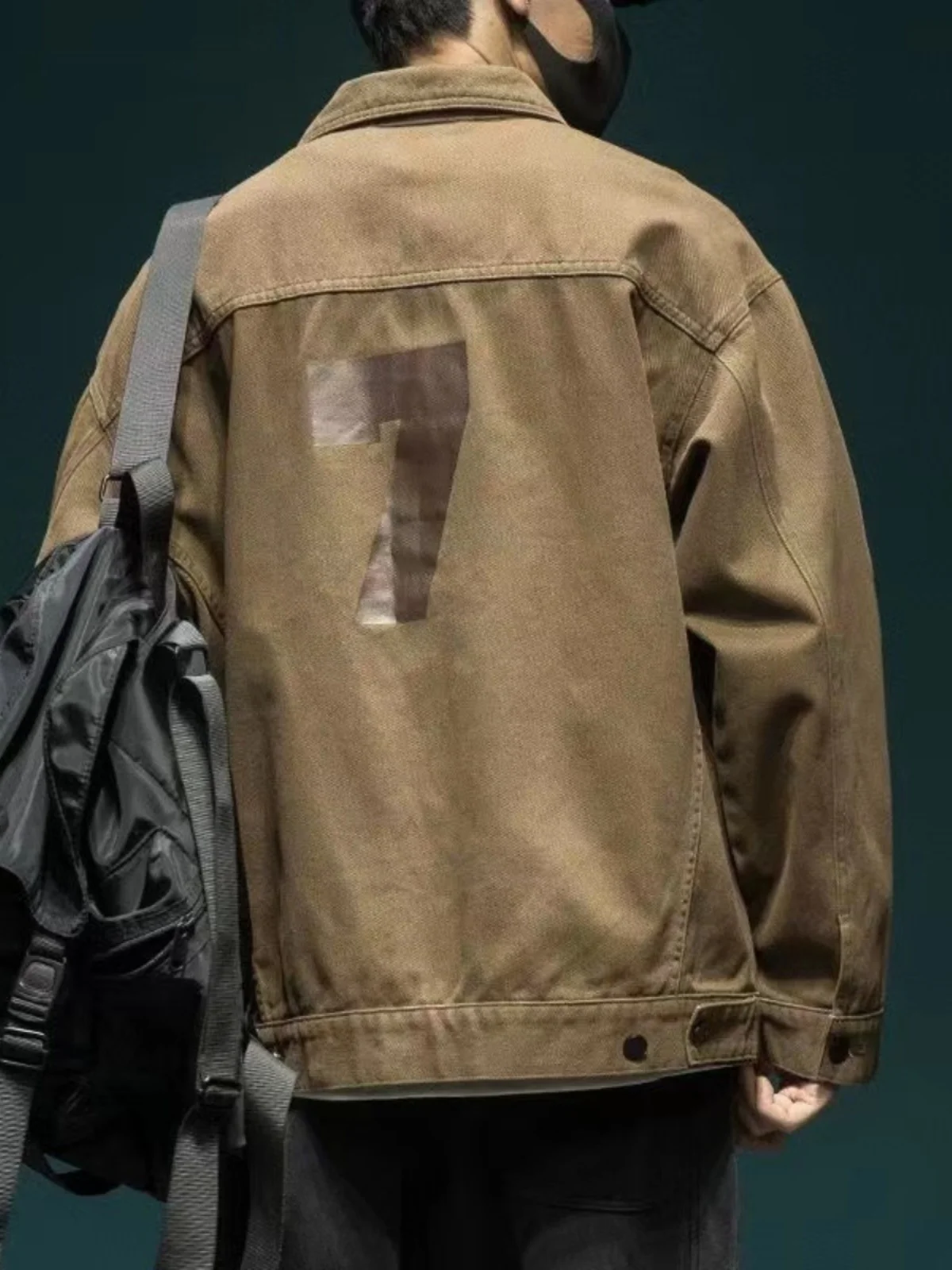 

Джинсовая куртка с американским принтом в стиле ретро для мужчин, повседневная свободная куртка с воротником, весенне-осенний топ для отдыха, молодежный топ