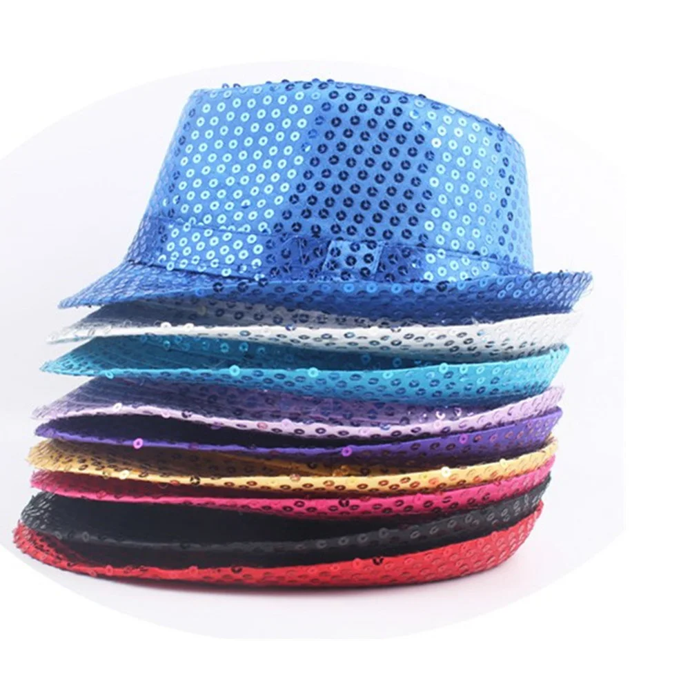 Jazz Hat Glitter Sequins Cowboy Caps Role Play Prop Performance Costume Women Men Shiny Beading Hats Dance Show Party Hip