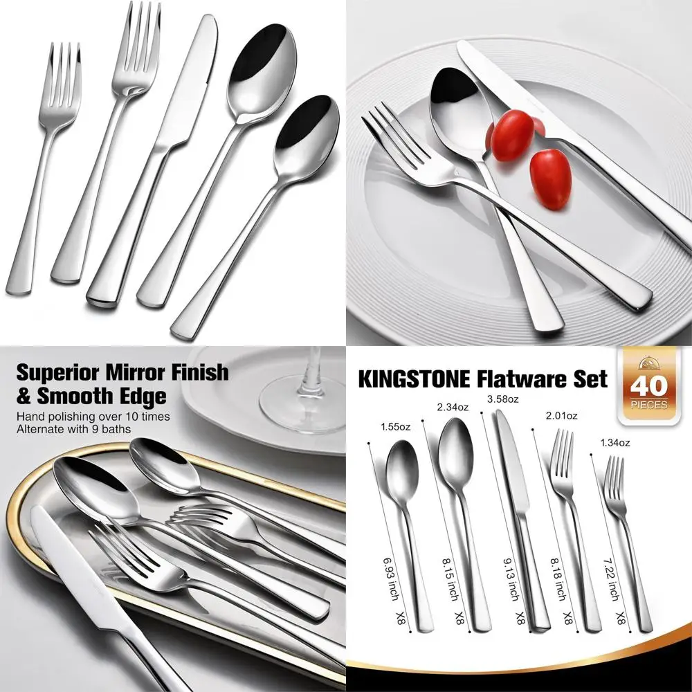

8-Person 40-Piece 18/10 Stainless Steel Flatware Set with Mirror Finish, Dishwasher Safe for Home, Restaurant, and Special Event