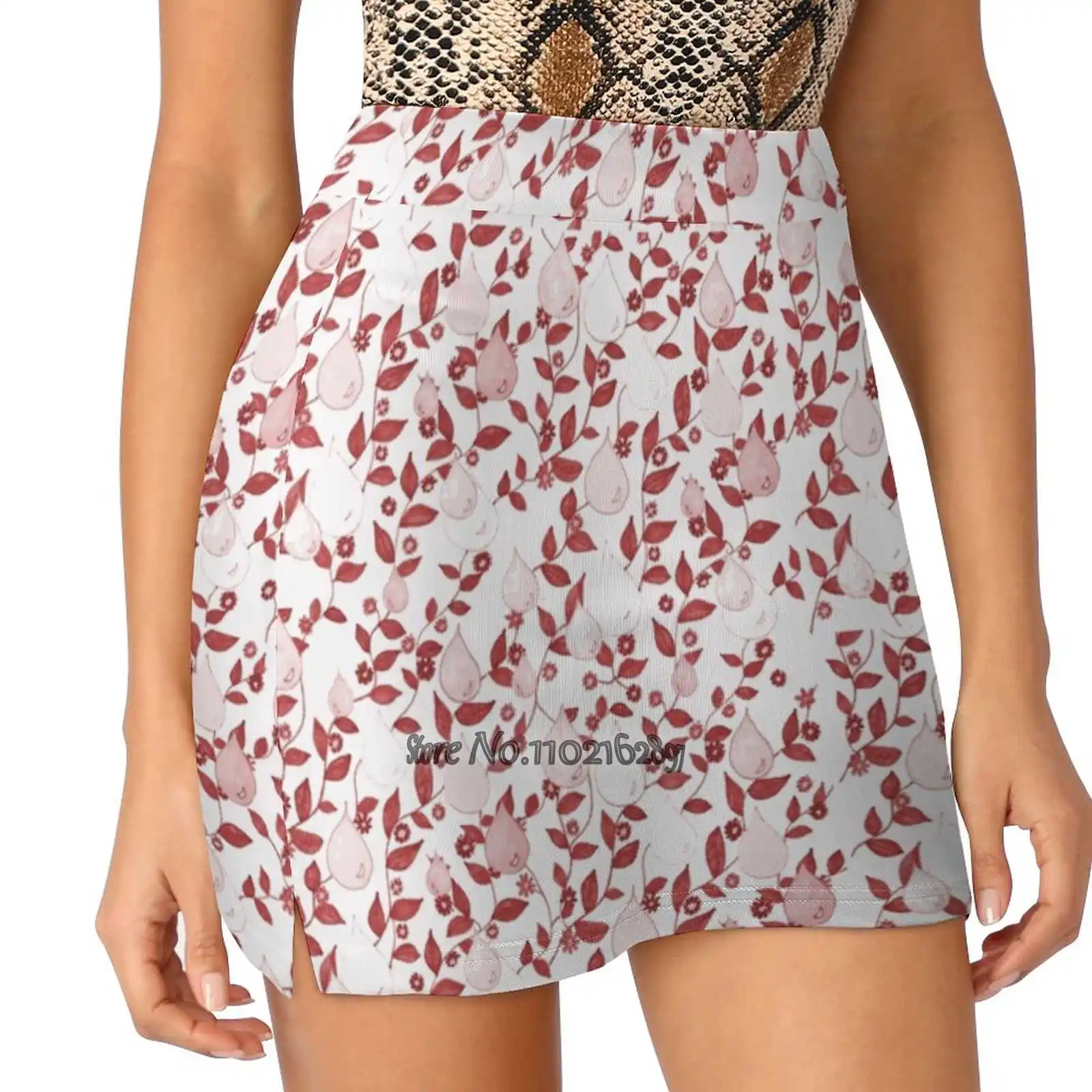 Red Flowers And Leaves - Shades Of Red Raindrops Women Sports Lining Skirt Tennis Dance Fitness Short Printed Skirts Flowers