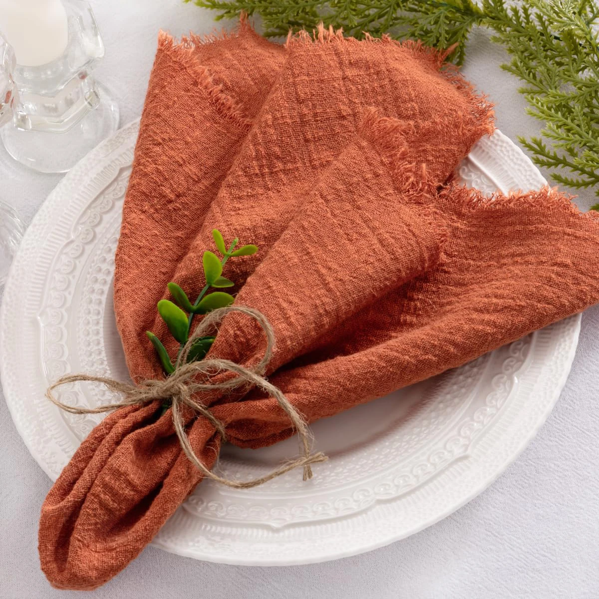 12PCS 42x42cm Christmas Green Cloth Napkins Gauze Cotton Large Size Napkin Reusable Tea Towel Wedding Party New Year Table Decor