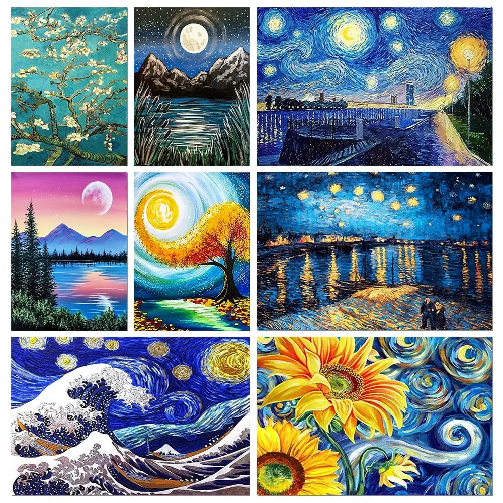 5D DIY Landscape Diamond Painting Kit Starry Sky Cross Stitch Diamond Embroidery Rhinestone Mosaic Art Home Decor Painting