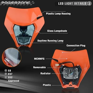 Powerzone دراجة نارية LED مصباح أمامي مصباح أمامي هدية مصباح رأس ل KTM 2021 EXC 2022 EXC SXF MX الترابية الدراجة Enduro LED المصباح الأمامي أعلى 6 مبيعات KTM LED Grimace - رقم 5