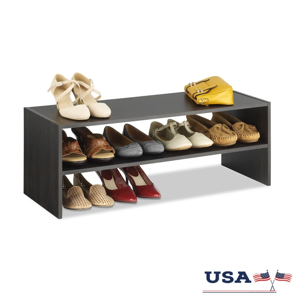 

Stackable 2 Tier Shoe Rack Organizer 9 Pairs of Shoes Storage Solution Easy Assembly Durable Wood Design Closet Home