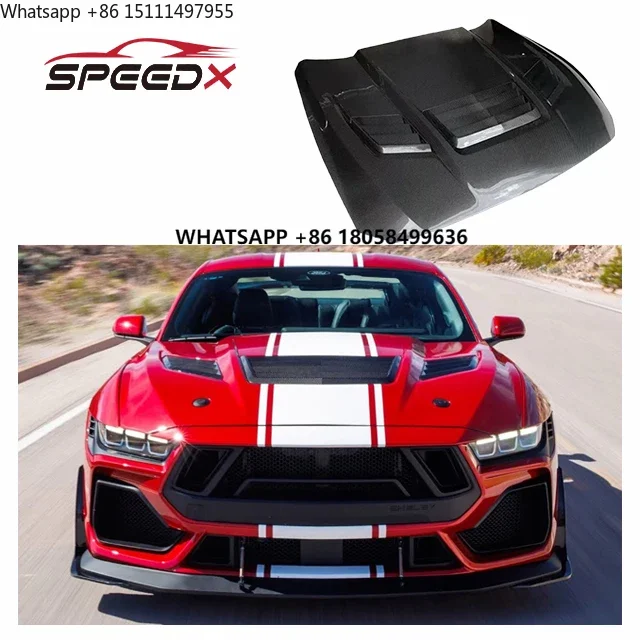 

Carbon Hood for Ford Mustang 2024 Shelby GT500 Super Snack KR Carbon Fiber Hood Body Kit GT500 Engine Hood