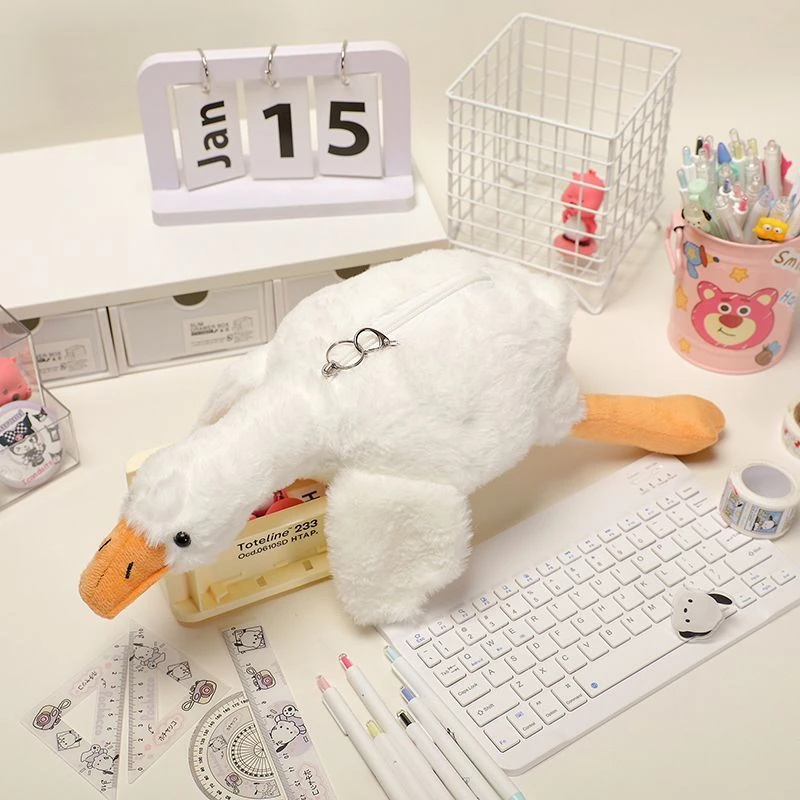 

Korean White Goose Plush Pen Bag Student Fun Animal Pencil Cases Cartoon Stationery Storage Bag Shark Doll Cute Pencil Pouch