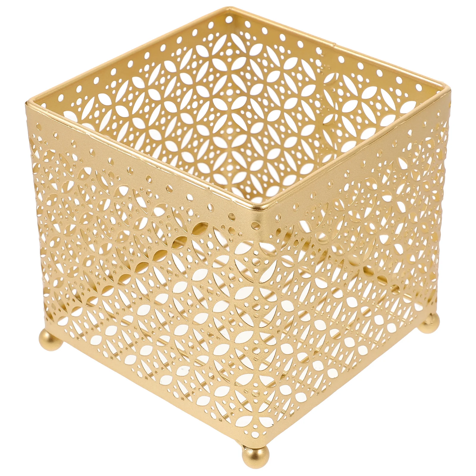 

Gold Metal Storage Basket Modern Style Desktop Organizer Decorative Makeup Cosmetics Holder for Office Home Desk