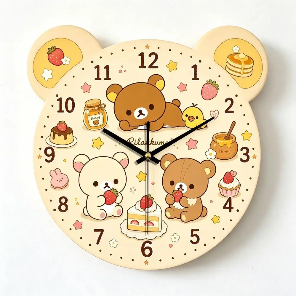 Cartoon Rilakkuma Wall Clock Kawaii Korilakkuma Kiiroitori Hanging Clock Kids Bedroom Living Room Silent Quartz Clock Home Decor