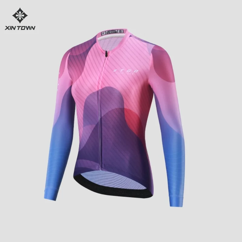 

XINTOWN Women's Slim Fit Long Cycling Top Breathable Moisture Wicking Road Bike Jersey Spring Summer