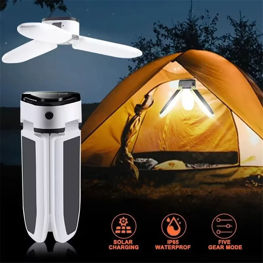 TIRVOSE Outdoor Led Solar Camping Light Portable Lanterns USB Rechargeable Foldable Tent Lamp for Hiking Emergency Night Lights