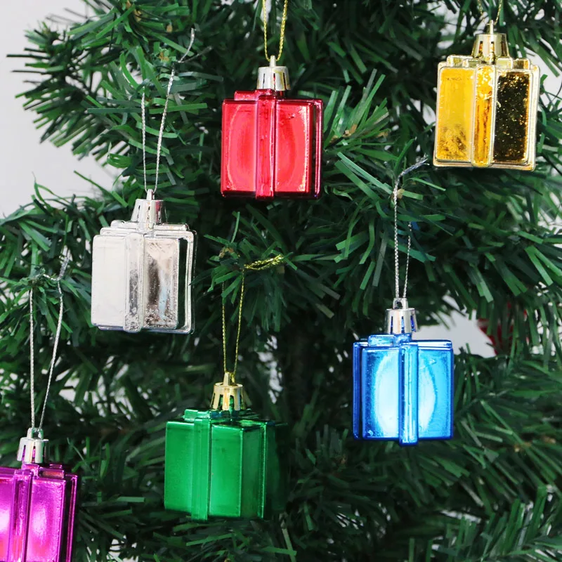 (6 Pcs/pack)3.5x5.5cm Christmas Gift Box Hanging Decoration Mini Plastic Boxes Christmas Tree Pendant Multi Color Party Supplies