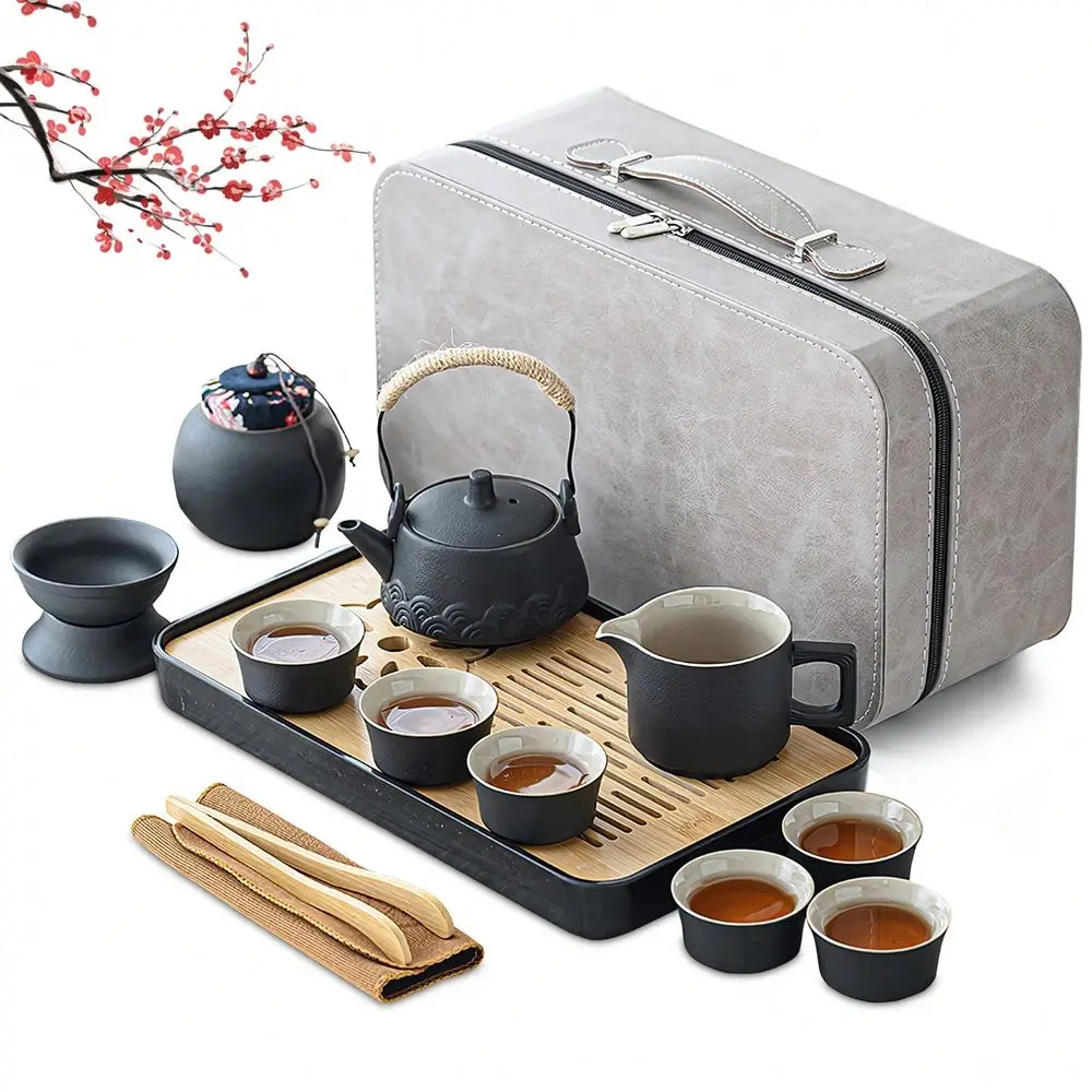 

Tea Ceremony Set, 14Piece Japanese Chinese Porcelain Tea Set With Lucky Teapet Travel Case, Portable Brewing Kit For Adults, Ho