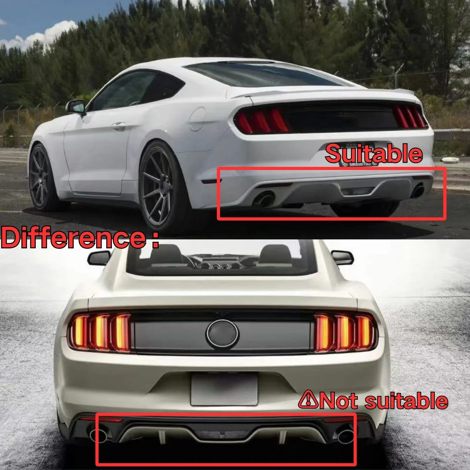 Dla Ford Mustang 2015-2017 Dyfuzor tylnego zderzaka i fartuch narożny Splitter Spoiler Narożne przedłużenie HN Style Matowy czarny połysk czarny