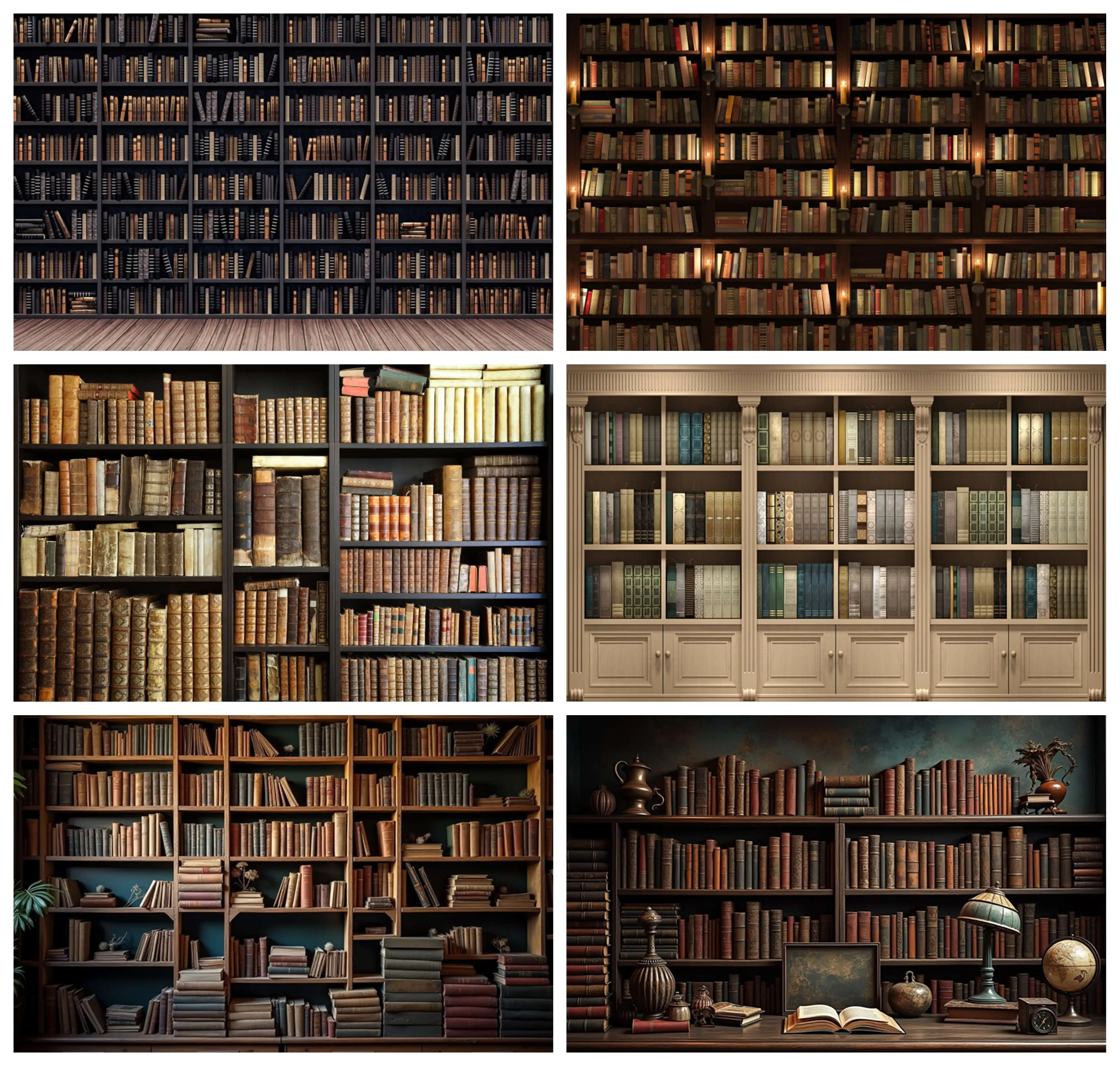 

MOON.QG Bookcase Backdrop Bookshelf Teaching Online Photography Background Books Vintage Library Grad School Zoom Video Decor