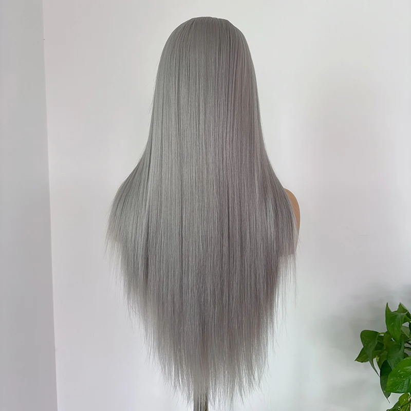 Gray Wig Lace Front Women 26 Inches 13*4 HD Lace Front Wigs Long Straight Natural Looking Synthetic Lace Front Wig for Cosplay