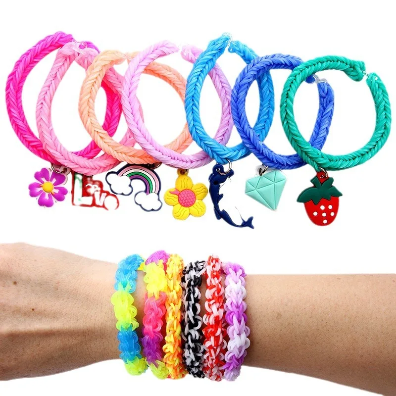 طفل سوار ذاتي الصنع الأربطة المطاطية سيليكون مطاطا راي اللعب تلوح في الأفق الحرفية طفل سوار جديلة سيليكون مطاطا نسج العصابات هدايا لفتاة