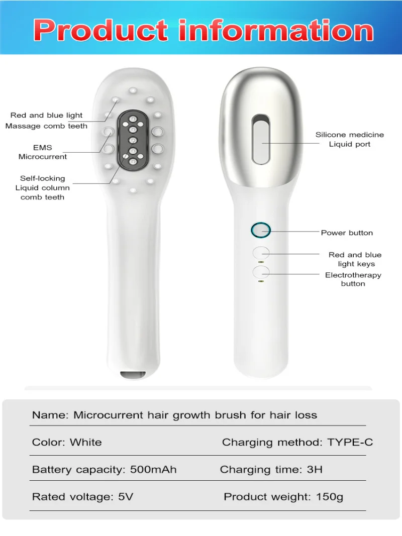 Hair loss prevention massage comb with microcurrent hair growth comb and scalp care