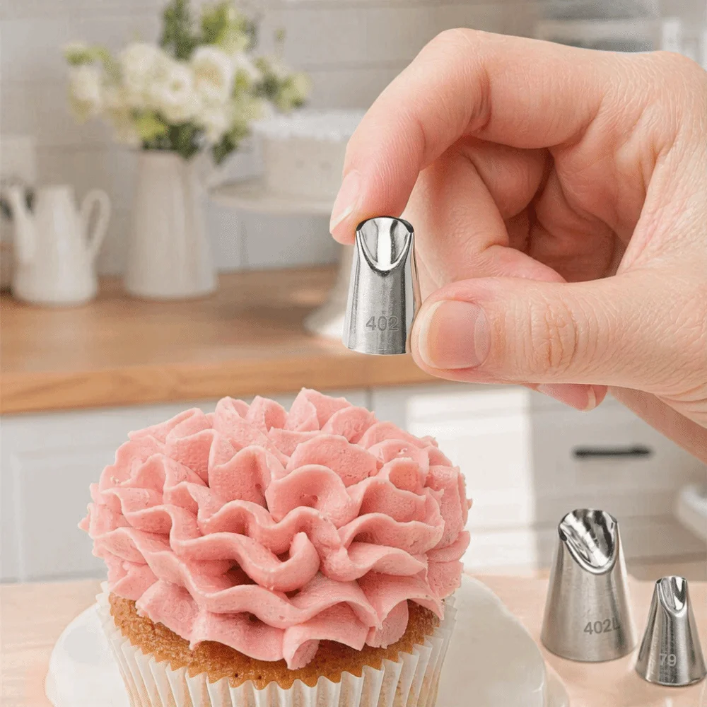 3pcs Food Grade Stainless Steel Cake Decorating Nozzles Chrysanthemum Smooth Surface Piping Tips Frosting Tips Seamless Design