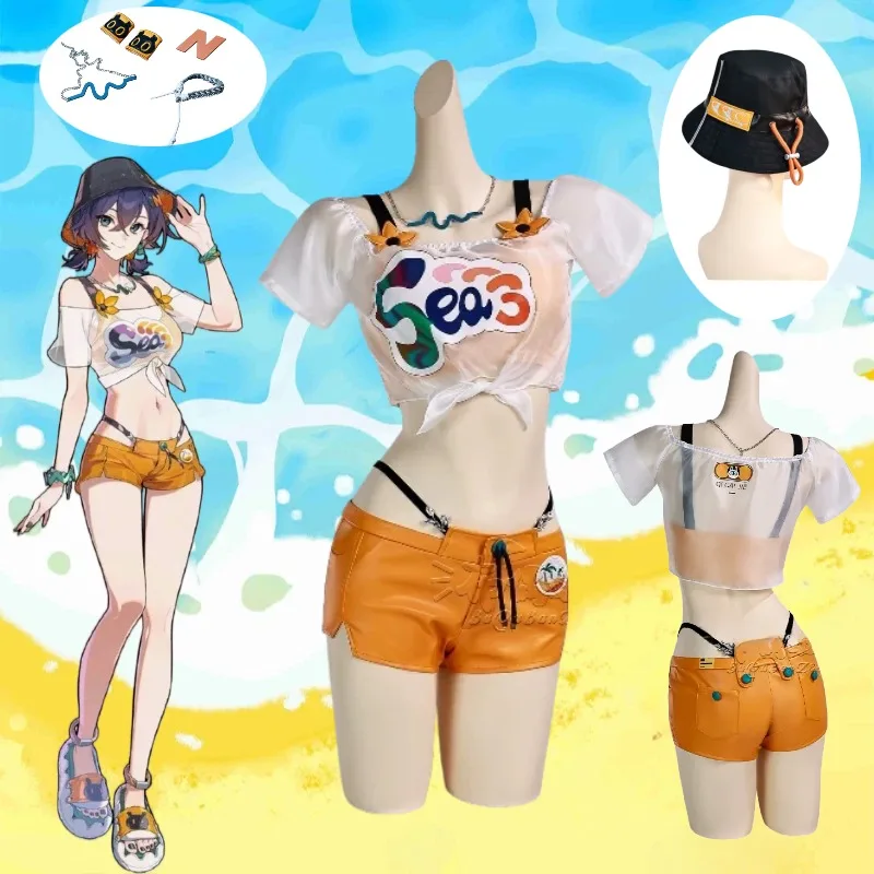 

Game Zenless Zone Zero Belle Cosplay Costume Summer Swimsuit Hat Full Set for Women Zzz Halloween Beach Party Role Play Suit