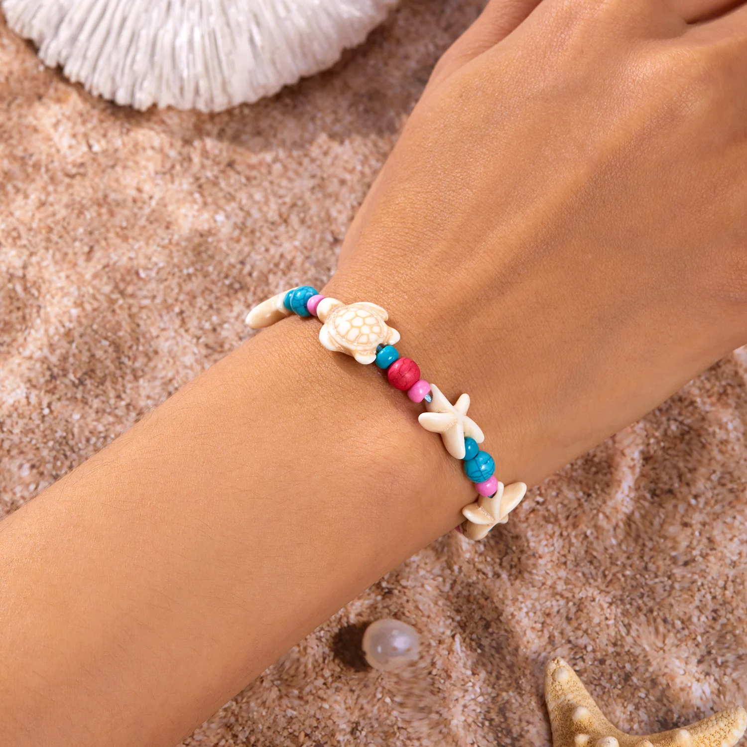 Einfache handgefertigte geflochtene Muschelarmbänder für Frauen, böhmische Seestern-Schildkröte, verstellbare Armbänder, Freundschaft, Strand, Urlaub, Schmuck – Detail 8