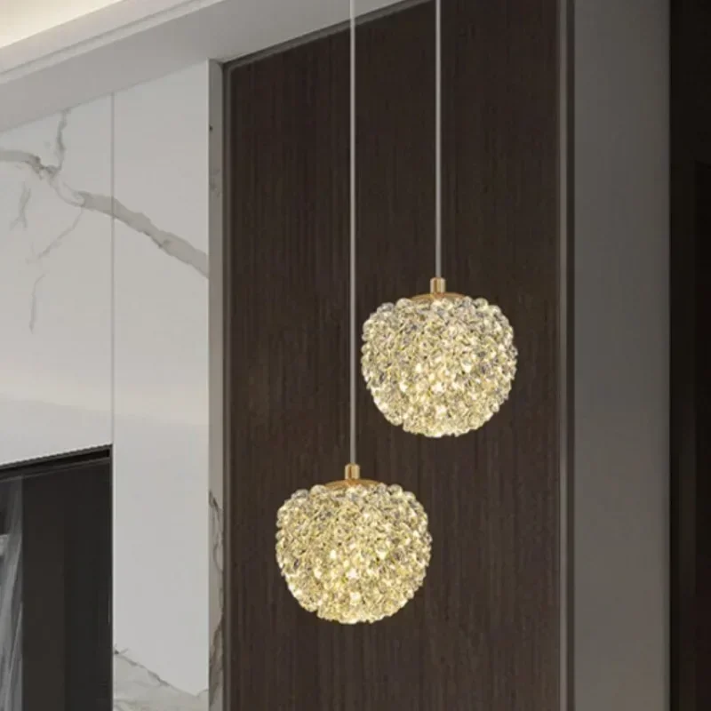 Warm Romantic Light and Luxurious Bedside Lamp Modern Style High-grade Crystal Chandelier Long-line Bedroom Corridor Lamp