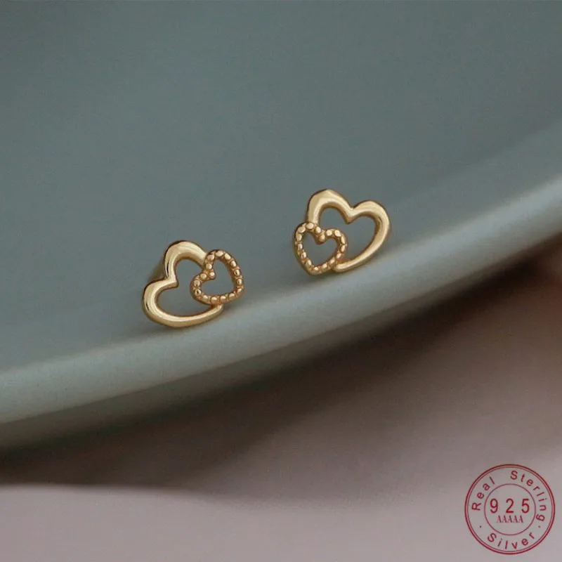 

925 Sterling Silver Korean Temperament Small Heart Stud Earrings for Women Simple Versatile Jewelry Accessories