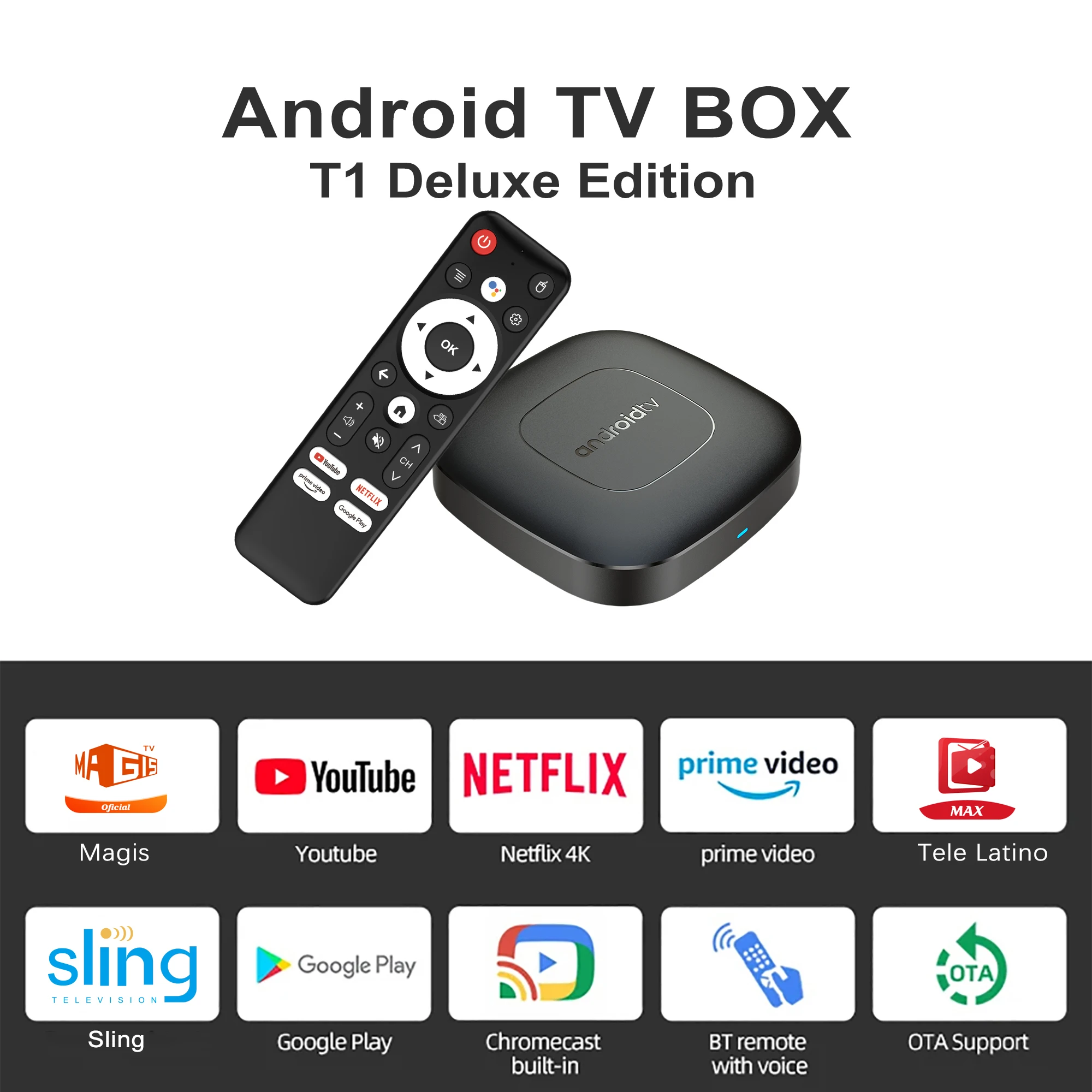 Global Version Smart Streaming Media Player TV Box AllwinnerH313 Android13 2.4G&5G Wifi 4K Mortal T1 Bluetooth Google Assistant